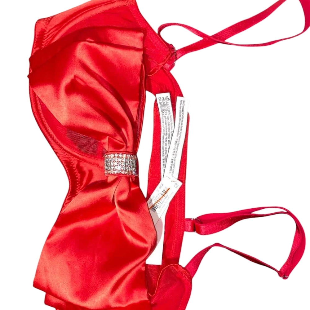 Victoria's Secret Red Satin Bra with Sparkling Accent